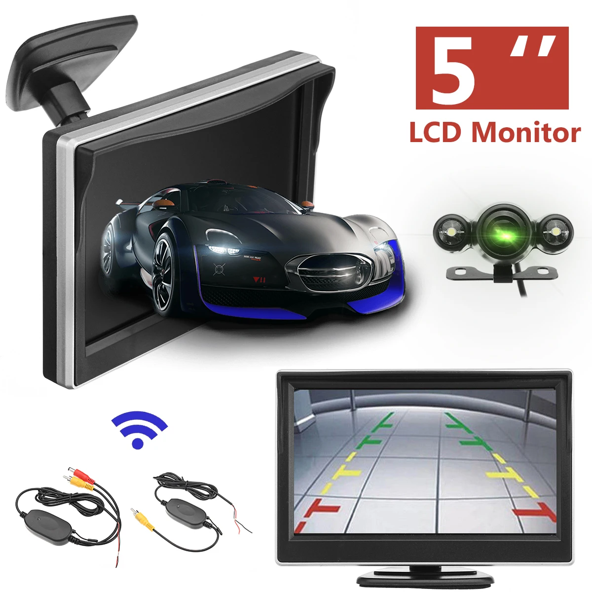 

5 inch 720P Wireless Car Parking Reversing Camera LCD Monitor IR Night Vision Truck Rear View Tailer Backup Camera Waterproof