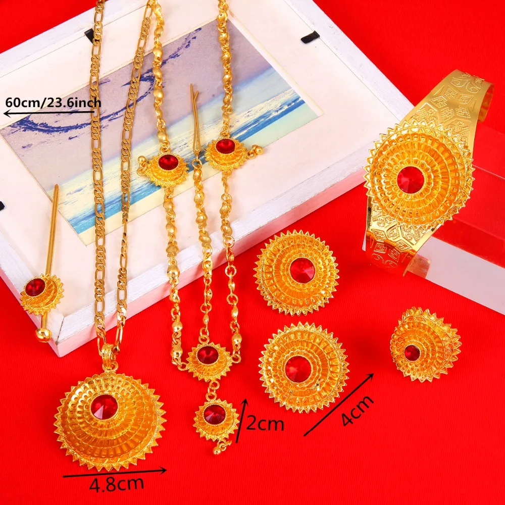 Эфиопский золотые волосы кусок кулон цепи серьги кольцо волос Булавки браслет Эритрея Африка habesha Свадебный комплект ювелирных изделий