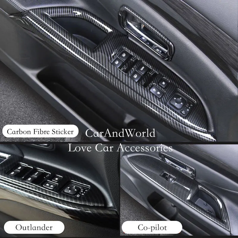 Дверной подлокотник переключатель окна Крышка Панели Отделка наклейка для 2013- Mitsubishi Outlander углеродного волокна автомобиля-Стайлинг аксессуар