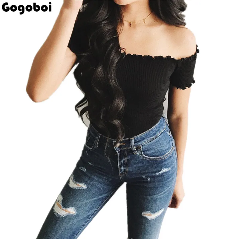 

Off shoulder sexy knitting top tees cropped women sleeve crop tops women jumper 2018 Spring weater pull femme