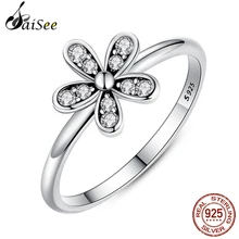

SaiSee 925 Sterling Silver Micro Pave Clear CZ Sparkling Zircon Flower Ring for Women Dazzling Daisy Wedding Gift Jewelry SS7123
