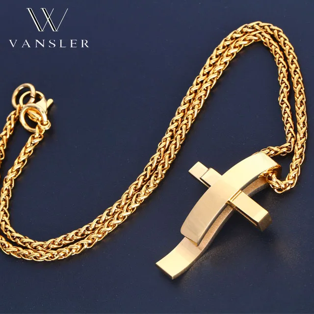 VANSLER Curved Cross Pendant Necklace 