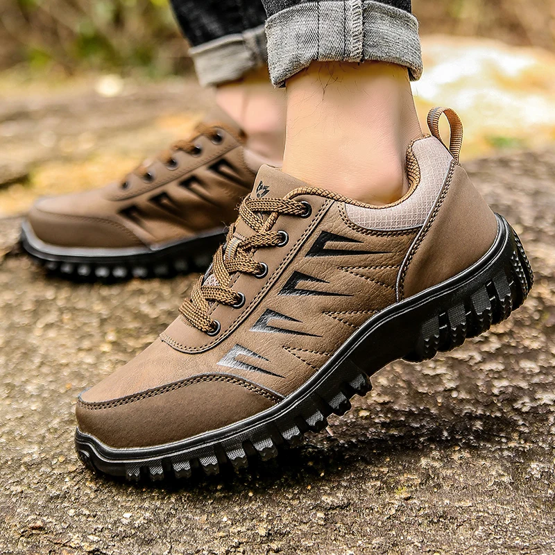 

Men Comfortable Sneakers Waterproof Shoes Hiking Shoes Leather Sneakers Man Hiking Boots Anti-skid Outdoor Sports Shoes