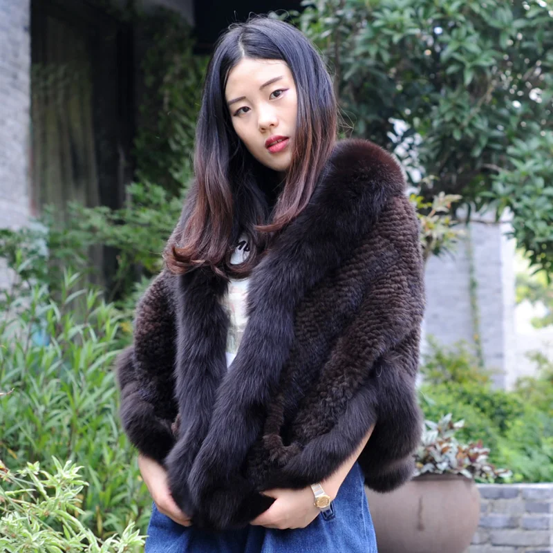 CX B M 99E большой бренд Fox Fur Trim Новая мода зима женская натуральная Вязаная Шаль из