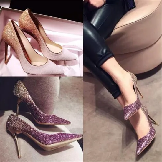 Bling Bling Paillette Women Pumps Female Dress Wedding Shoes Woman High Heels Rose Gold Silver Fashion Shoes Pointed Toe Pumps (4)