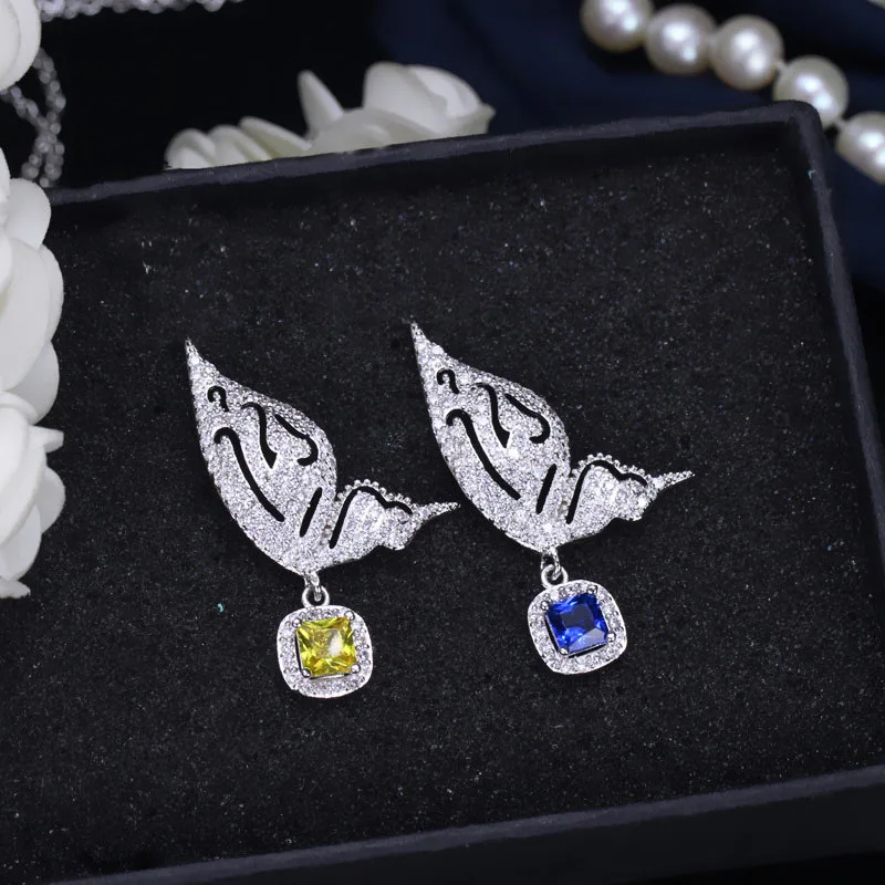 Серьги подвески серебристого цвета с фианитами E340|party earrings|925 sterlingearrings fashion |