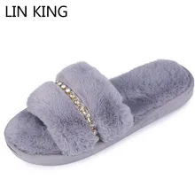 LIN KING Fashion Rhinestone Women Indoor Slippers Warm Fur Home Floor Bedroom Shoes Soft Sole Non-Slip Female Cotton Slippers LIN KING Fashion Rhinestone Women Indoor Slippers Warm Fur Home Floor Bedroom Shoes Soft Sole Non-Slip Female Cotton Slippers