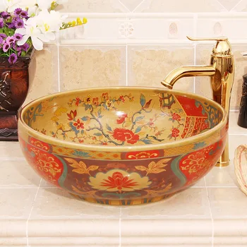 

Europe Vintage Style Ceramic Art Basin Sink Counter Top Wash Basin Bathroom Vessel Sinks vanities ceramics bathroom wash basin