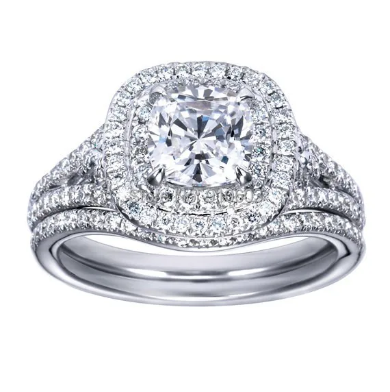 center 1 carat fine brilliant simulated diamond double halo engagement ring matching wedding band set in - Double Band Wedding Ring center 1 carat fine brilliant simulated diamond double halo engagement ring matching wedding band set in - Double Band Wedding Ring