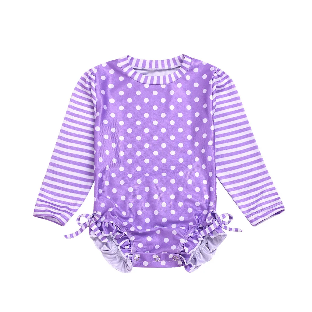 

Kids Polyester One Piece Swimsuits Bathing Suit Bikini Beach Long Sleeve Dot Striped Swimsuit Children Swimwear fo Girls June 3
