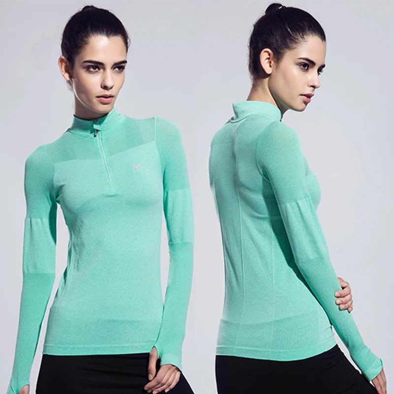 Lumier Yoga Top Breathable Sport Shirt Women Long Sleeves Thumb Design Fitness Short Zipper Gym Soft Running Jogging Clothing (6)