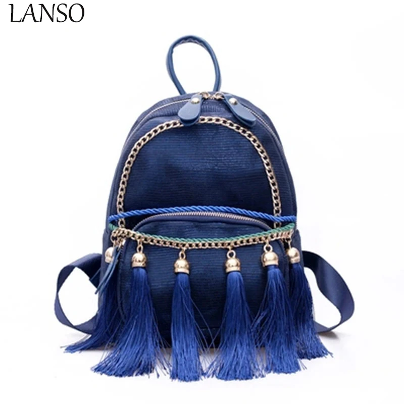 2017 Brand New Fashion Tassel Bells Personality Trend Shoulder Bag Female Backpack PU Leather Backpacks For