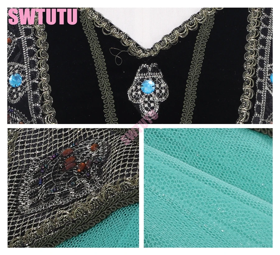 Women Girls black green La Esmeralda variation YAGP competiton Profesional Ballet Stage Tutu Costume for child BT9190