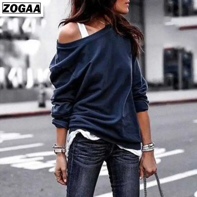 Hoodies Solid Women Autumn and Spring 2019 Fashion Round Collar Long Sleeves Shoulderless Sweatshirts For girls Loose clothes A1 Hoodies Solid Women Autumn and Spring 2019 Fashion Round Collar Long Sleeves Shoulderless Sweatshirts For girls Loose clothes A1