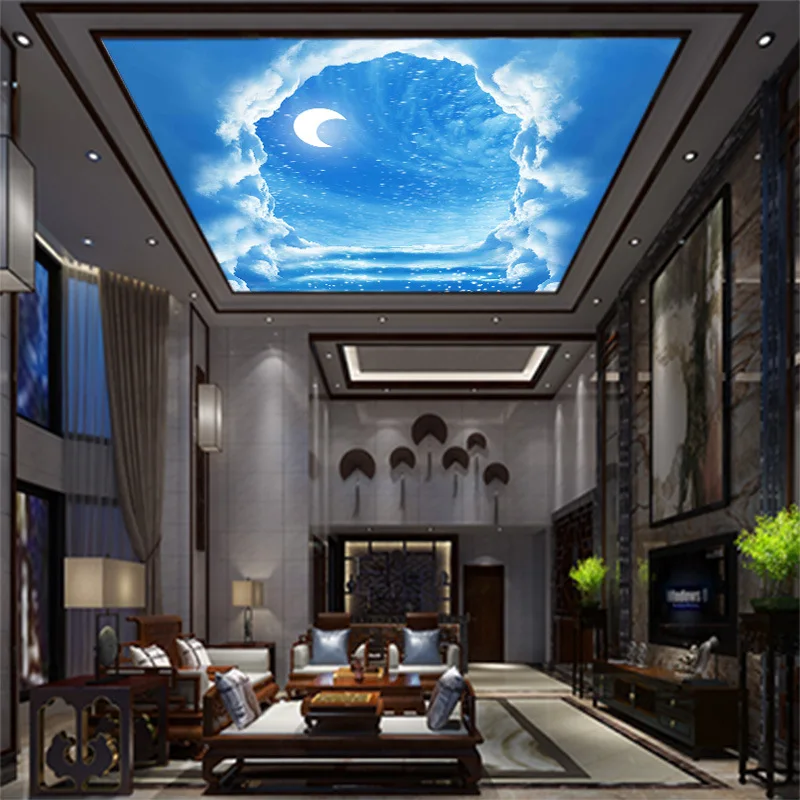 

Hot 3D customized filed clouds moon stars ceiling wallpaper non-woven waterproof roof background home improvement wall covering