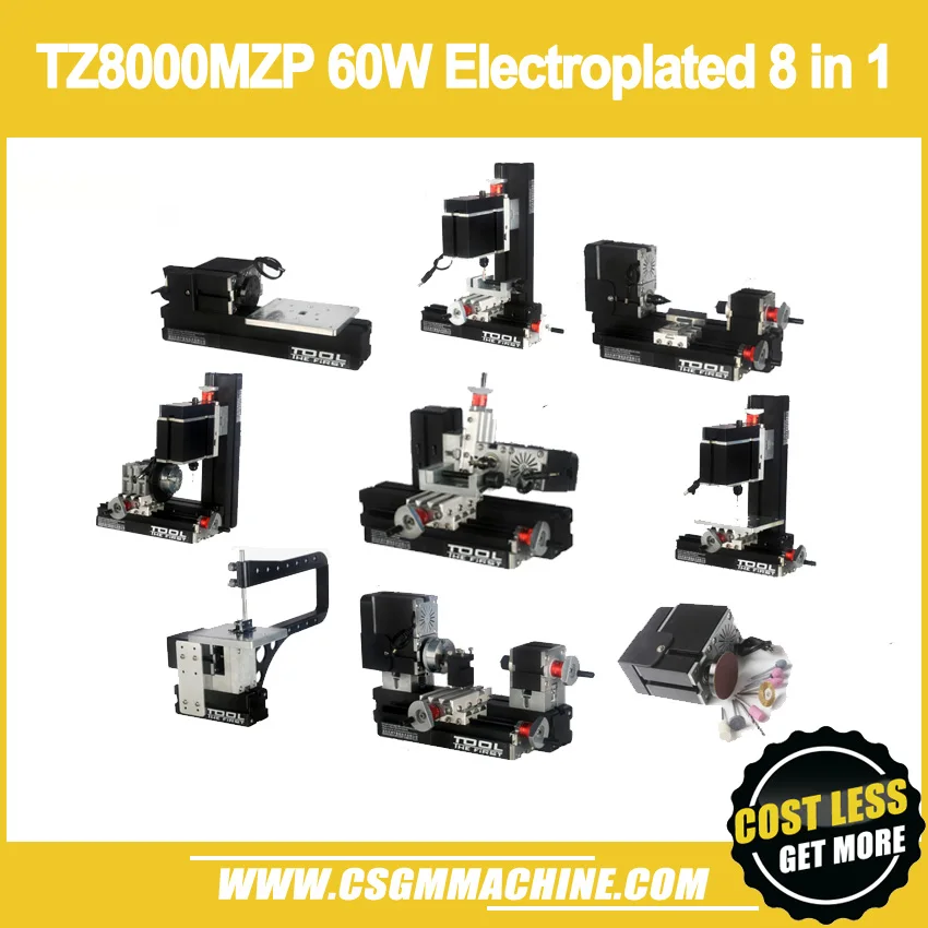 

TZ8000MZP 60W Electroplated Metal 8 in 1 Mini lathe with Bow arm/60W,12000rpm Bow-arm 8 in1 Machine/Lathe kit