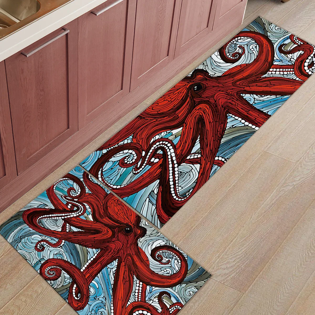 

Hand-painted Red Octopus Sea Dirt Debris Mud Trapper Boot Shoes Scraper Bath Shower Tub Accessory Sets Floor Carpets Area