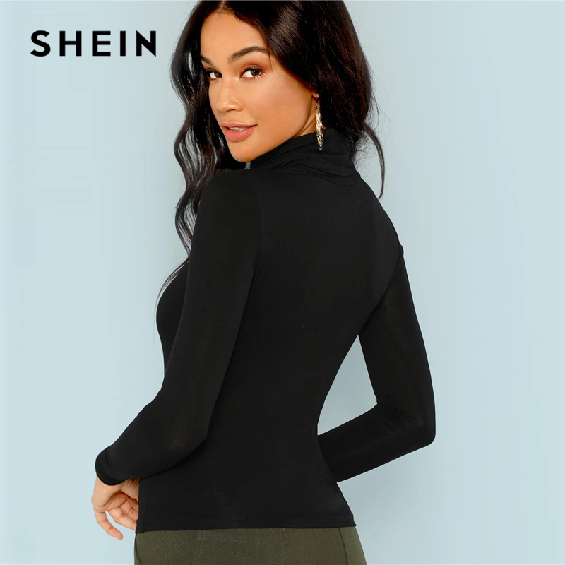 SHEIN الأسود الياقة المدورة ضئيلة تي شيرت مجسم عمال مكتب السيدات عادي عالية الرقبة طويلة الأكمام المحملة النساء الخريف الحد الأدنى المحملة SHEIN الأسود الياقة المدورة ضئيلة تي شيرت مجسم عمال مكتب السيدات عادي عالية الرقبة طويلة الأكمام المحملة النساء الخريف الحد الأدنى المحملة
