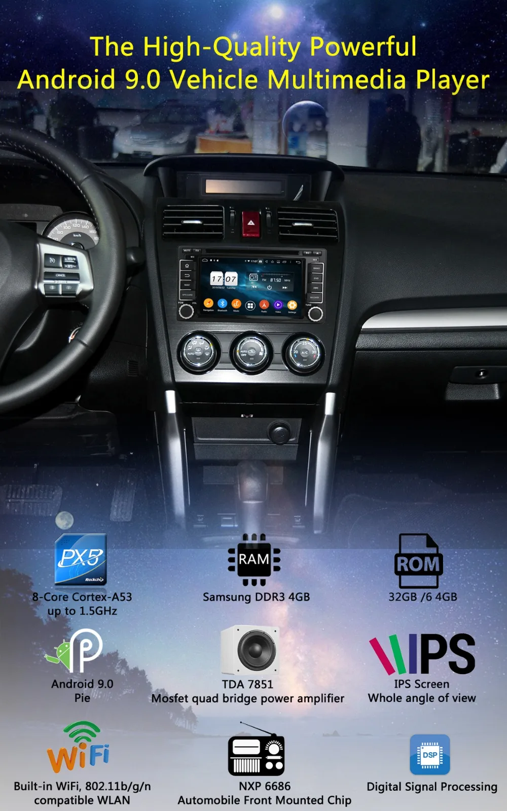 Discount 6" IPS 1920*1080 8 Core 4G RAM+64G ROM Android 9.0 Car DVD Player For Subaru Forester Impreza 2008-2013 DSP Radio GPS Parrot BT 1