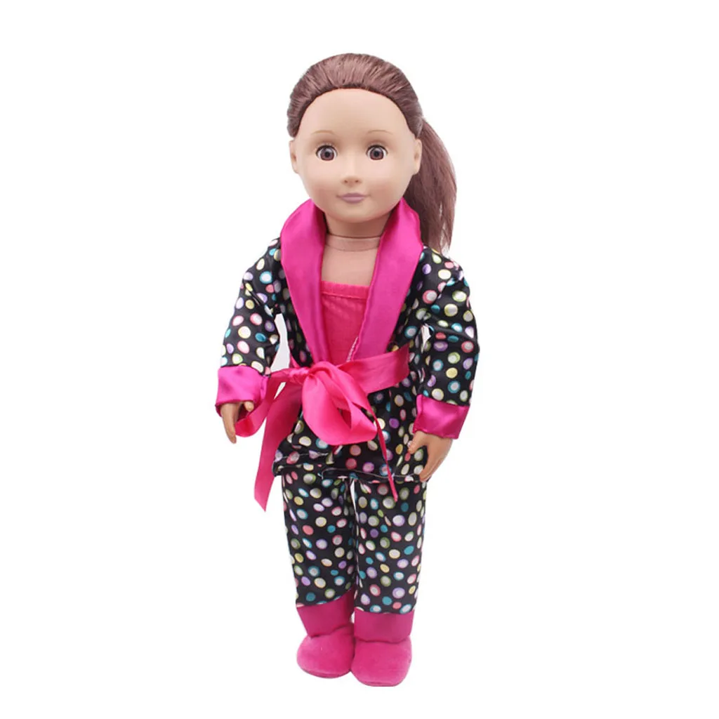 5pcs Stylish Nightgown Suit Clothes Shoes for   18” Dolls My Life Journey Dolls Suspender Jacket Pants Slipper 