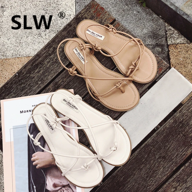 

Solid Color Casual Rome korean style summer shoes soulier femme all match flat sandals Concise Flat new arrival Low schoenen
