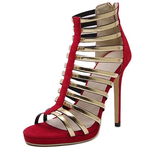 Size 4 9 Red Gladiator Summer font b Women b font Shoes Golden 13cm Zipper High