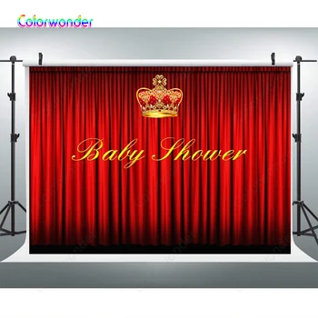 

Photographic Backgrounds Golden Crown with White Diamonds 7x5ft Custom Red Curtain Backdrops for Baby Shower Party Decoration