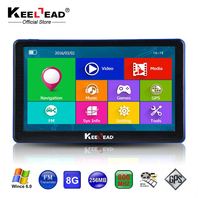 KEELEAD 7 дюймов Автомобильный GPS навигатор емкостный экран Bluetooth AV In FM Встроенный 8