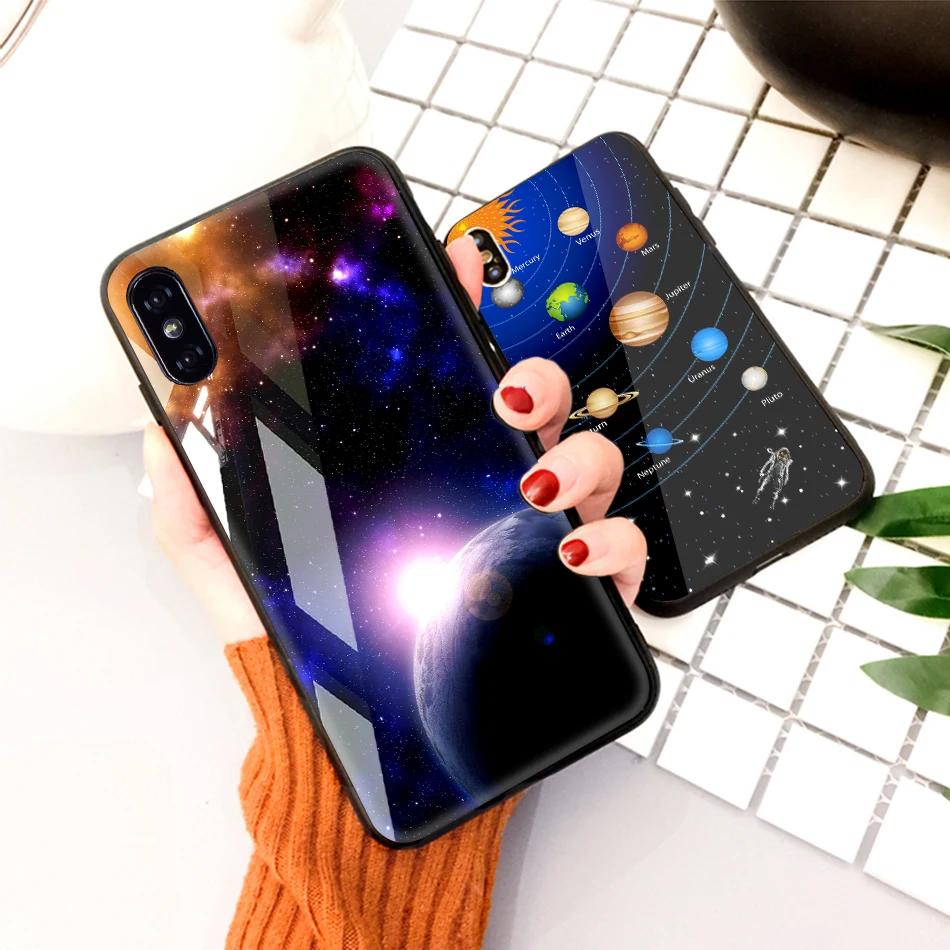 TOMKAS Tempered Glass Case For iPhone XS Max XR XS Silicone Stars Space Cover Phone Case For iPhone X 10 XS XR Luxury Cases TPU  (20)