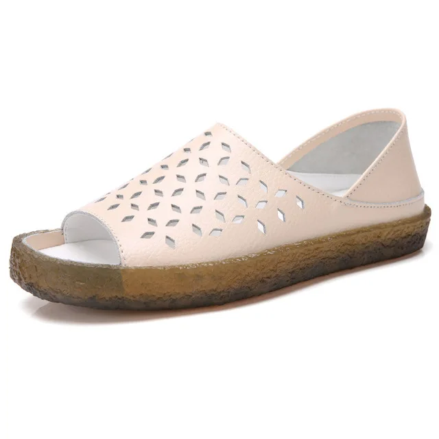 Летние женские сандалии из натуральной кожи с открытым носком; женская модная повседневная обувь на плоской подошве; сандалии-гладиаторы для беременных; A705 - Цвет: Y036 beige