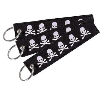 

3PCS Double-sided Embroidery Dangerous Skull Keychain Bijoux for Motorcycles Gift Porte Clef Cool Key Ring Chain