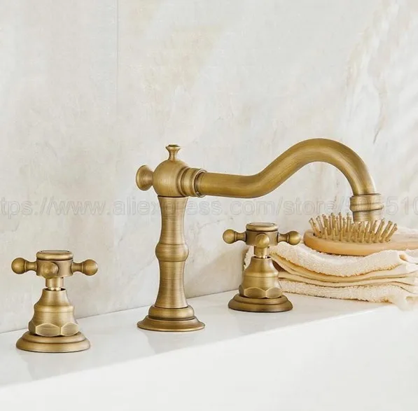 Basin Faucets Antique Brass Bathroom Sink Faucet Double Cross Handle 3 Hole Bathbasin Mixer Taps znf023