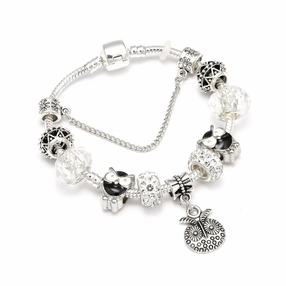 New Design Silver Lucky Charm Bracelet & Bangle with Owl Charms White ...