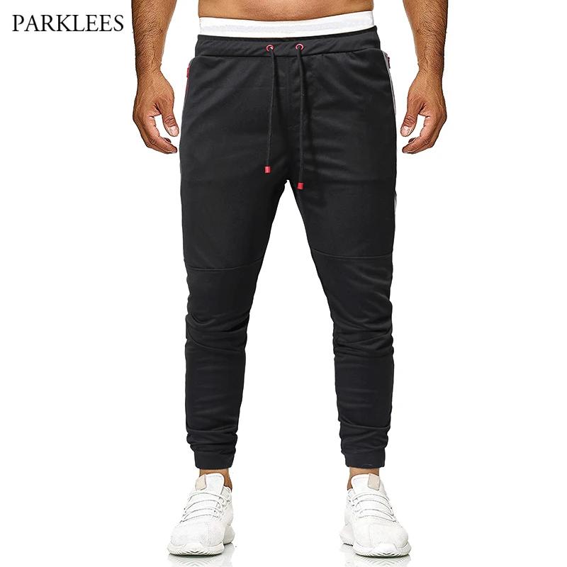 

Splice Zipper Contrast Color Beam Foot Sweatpants Men's 2019 New Fashion Casual Streetwear Trousers Mens Cotton Joggers Pants