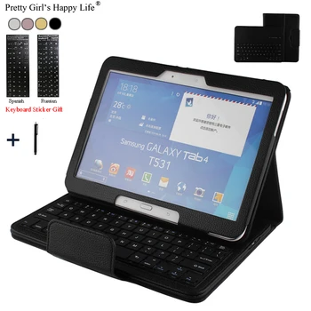 

For Samsung Galaxy Tab 4 10.1 T530 Wireless Bluetooth Keyboard Case For Galaxy Tab 4 10.1 Tablet Flip Leather Stand Cover+Stylus
