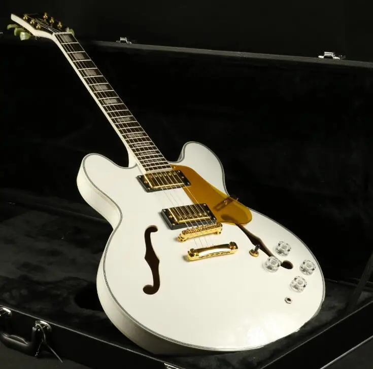 

Top Quality Semi Hollow Body ES-345 Electric Guitar Custom Shop White Color Gold Hardware