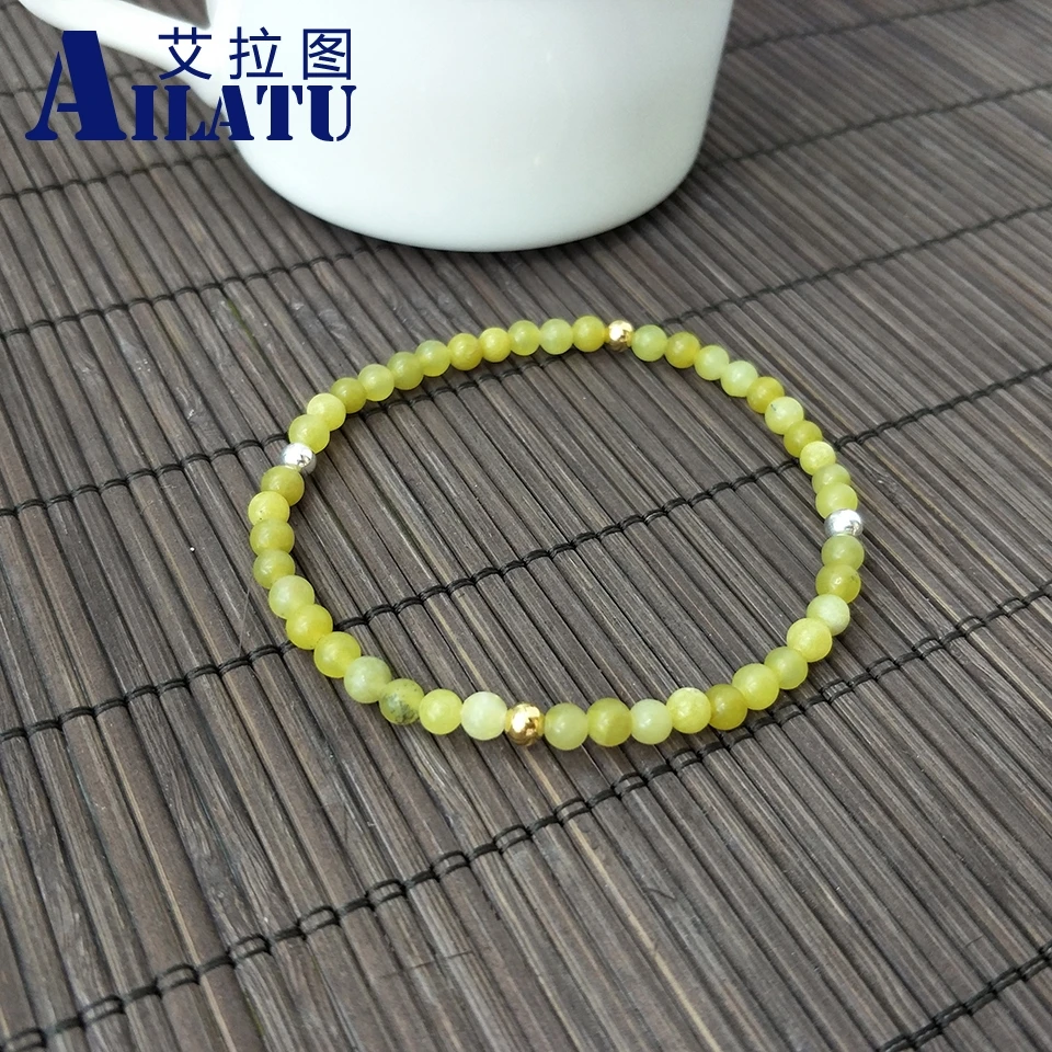 

Ailatu Natural Yellow Pink Color Stone Bracelet 4mm Round Beads Elasticity Rope Men Bangle Yoga Jewelry Wholesale Service