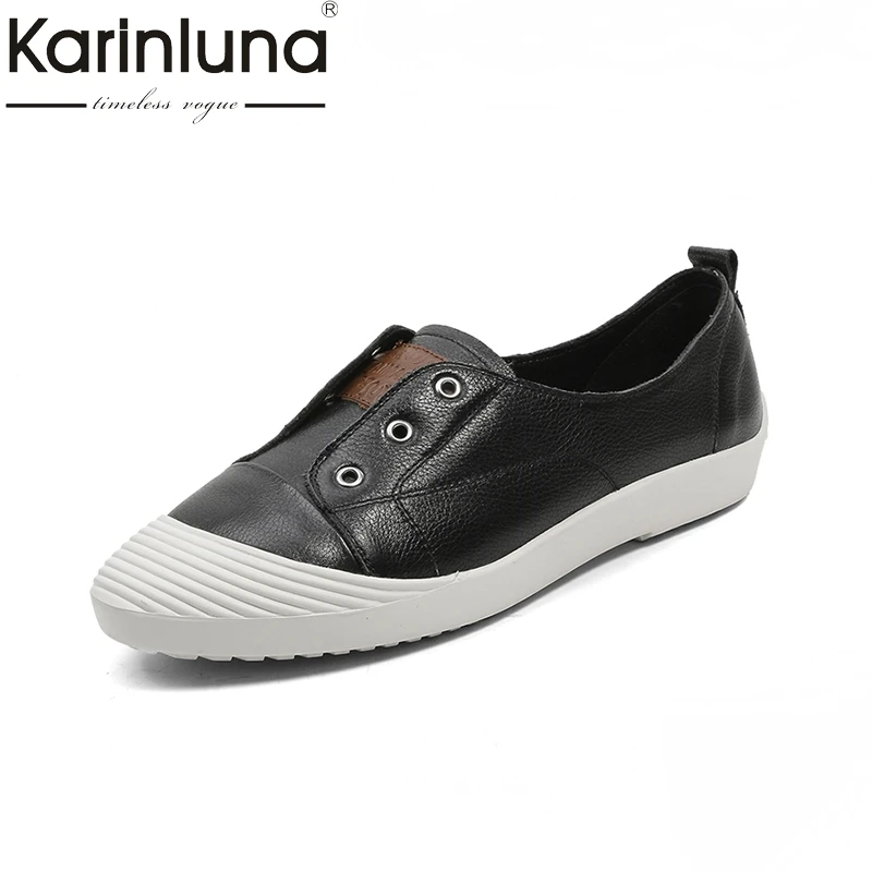 KarinLuna new 2018 black white brand design women shoes flats spring leisure genuine leather flat with slip on flats shoes woman KarinLuna new 2018 black white brand design women shoes flats spring leisure genuine leather flat with slip on flats shoes woman