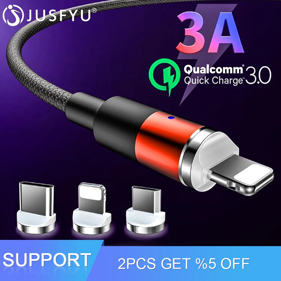 Магнитный usb-кабель 3A для iPhone, Micro USB type-C, кабель для быстрой зарядки, Магнитный зарядный кабель Micro usb, USB C для samsung, Xiaomi