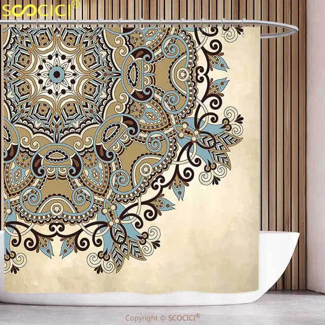 Us 49 38 Decorative Shower Curtain Mandala Ethnic Indian Flower Circle On Lace Ornaments Traditional Boho Design Cream Cocoa Light Blue In