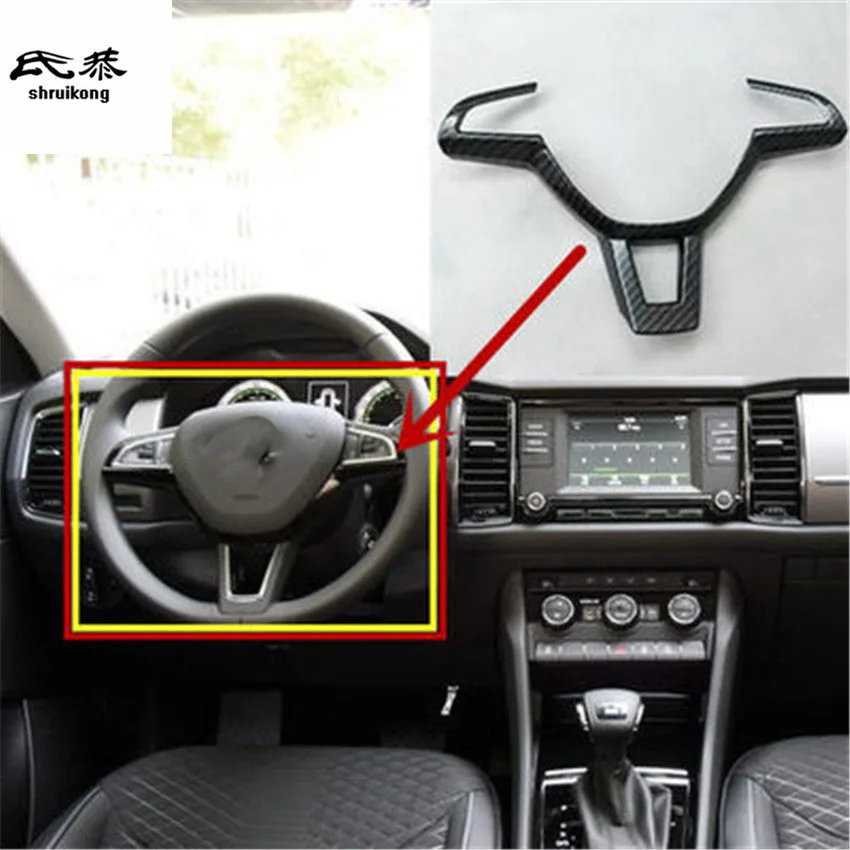 

1pc ABS carbon fiber grain steering wheel decoration cover for 2016 - 2018 SKODA KODIAQ car accessories