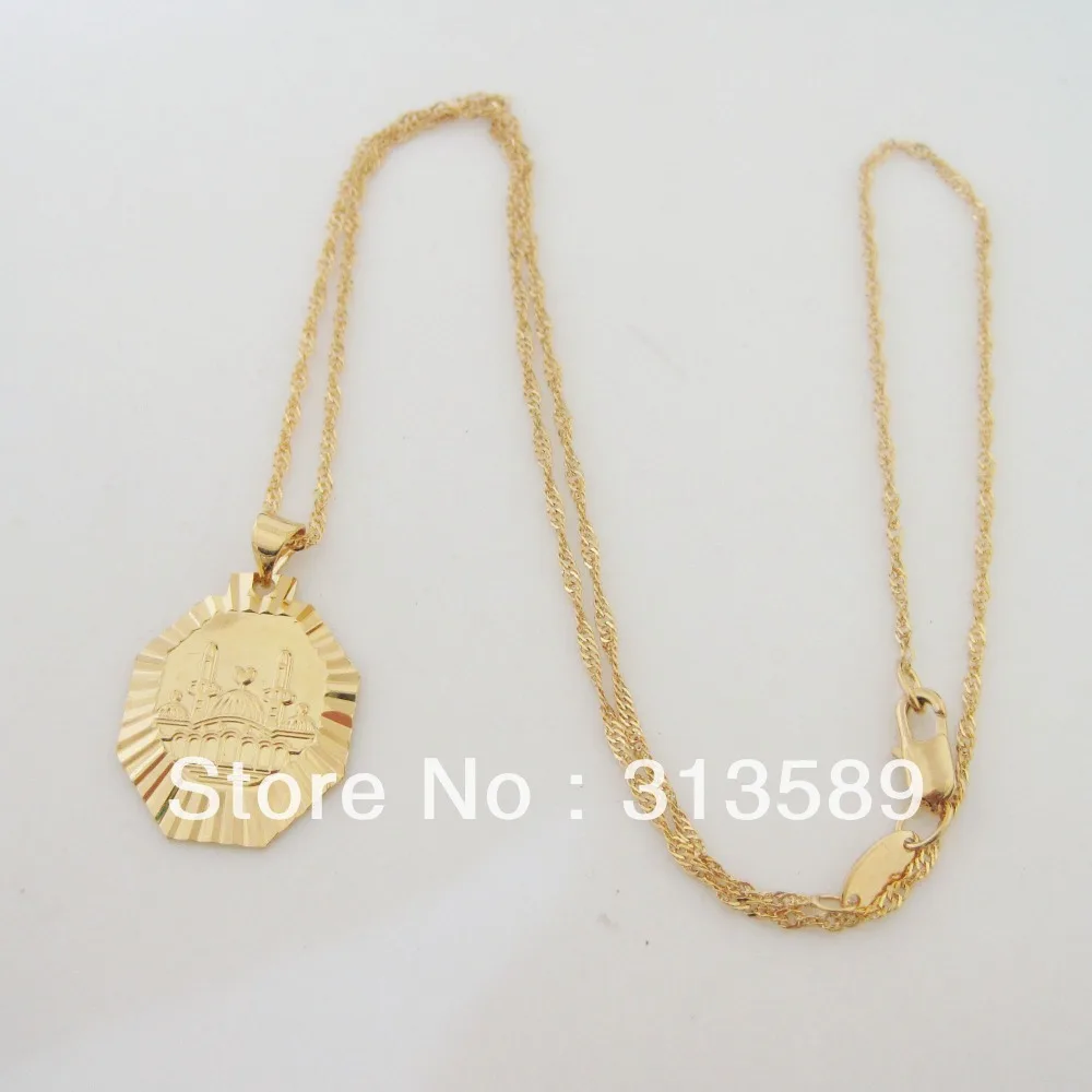 Min order 10$ /Can mix design /NEW - YELLOW GOLD GP OVERLAY 18.5&quot NECKLACE&ampMUSLIM ALLAH GOD PENDANT QURAN./Great Money Maker |