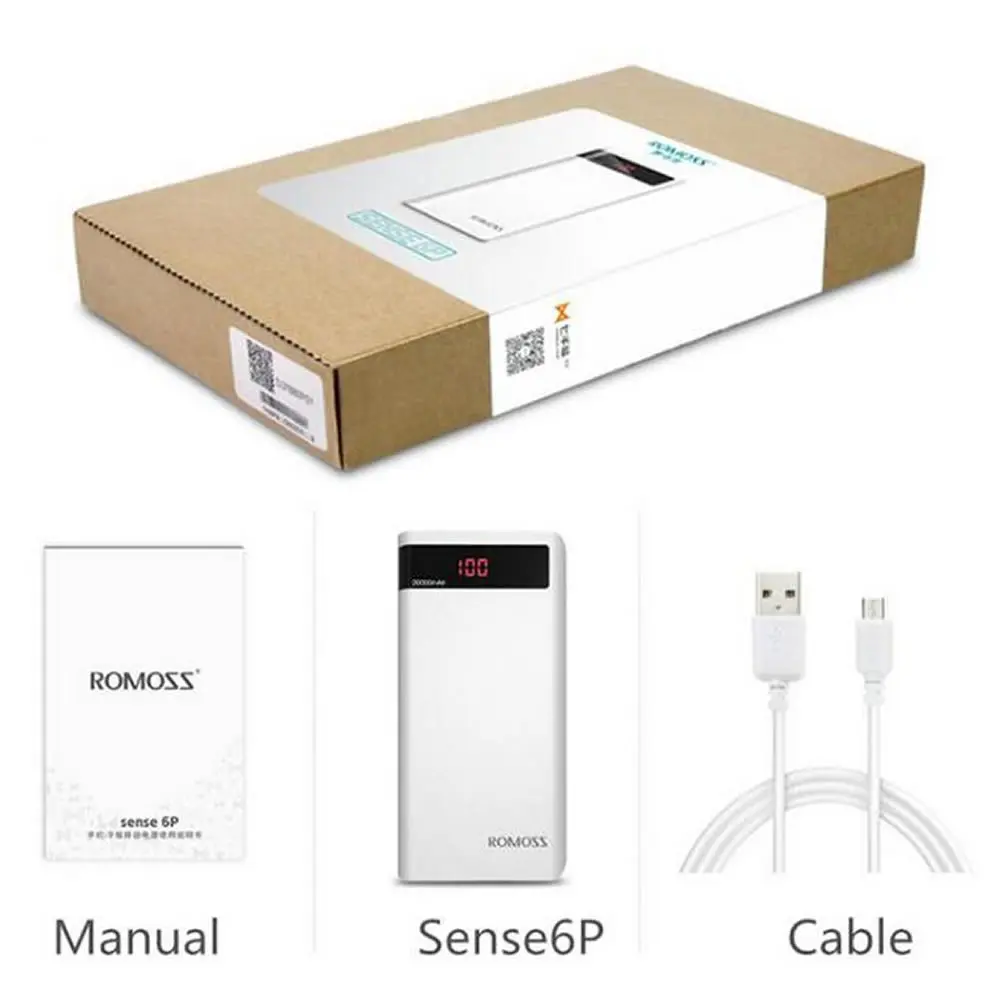 ROMOSS Sense 6P 20000mAh batería externa portátil con pantalla LED cargador rápido USB Dual para iP
