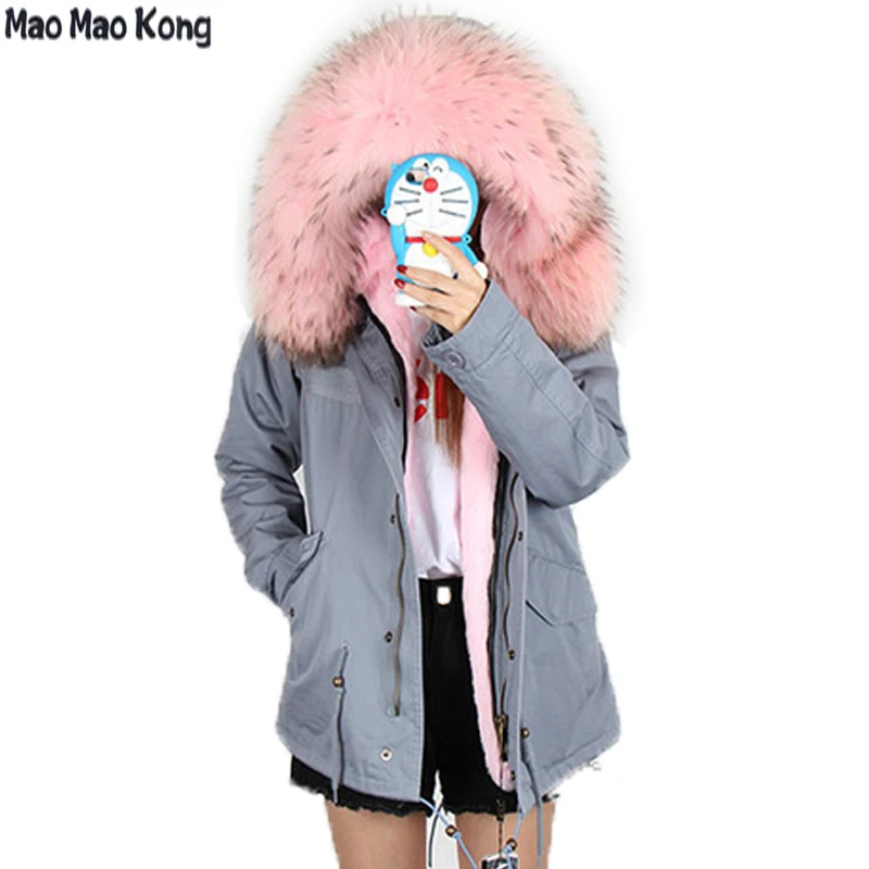 

2019 Winter Women Real Fur Parka Short Colors Large Real Raccoon Fur Collar Hooded Coat Detachable Lining Winter Jacket