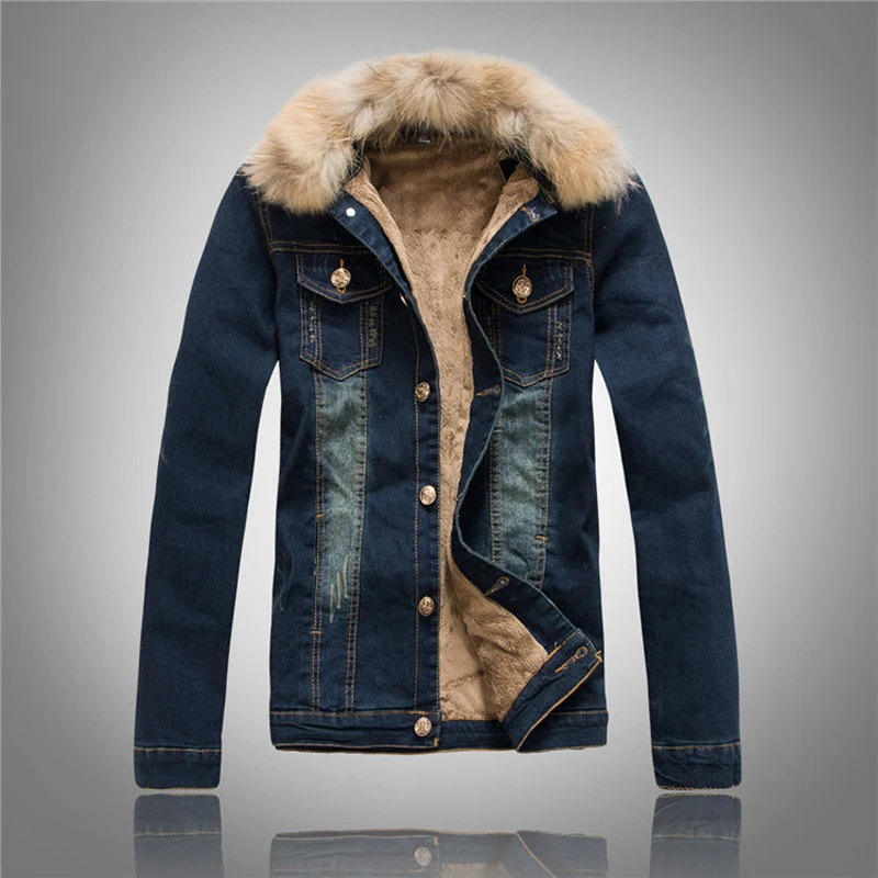 New winter thick cashmere cowboy jacket, Fur collar warm