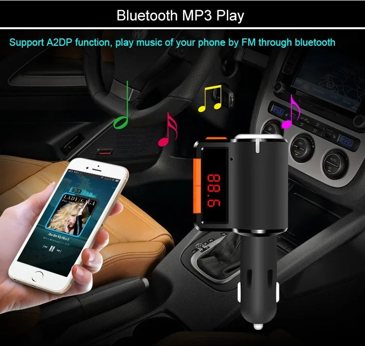 YUANMINGSHI Bluetooth Автомобильный fm-передатчик громкой автомобильный комплект Dual USB Зарядное устройство Автомобильный MP3-плеер с прикуривателя светодиодный Дисплей