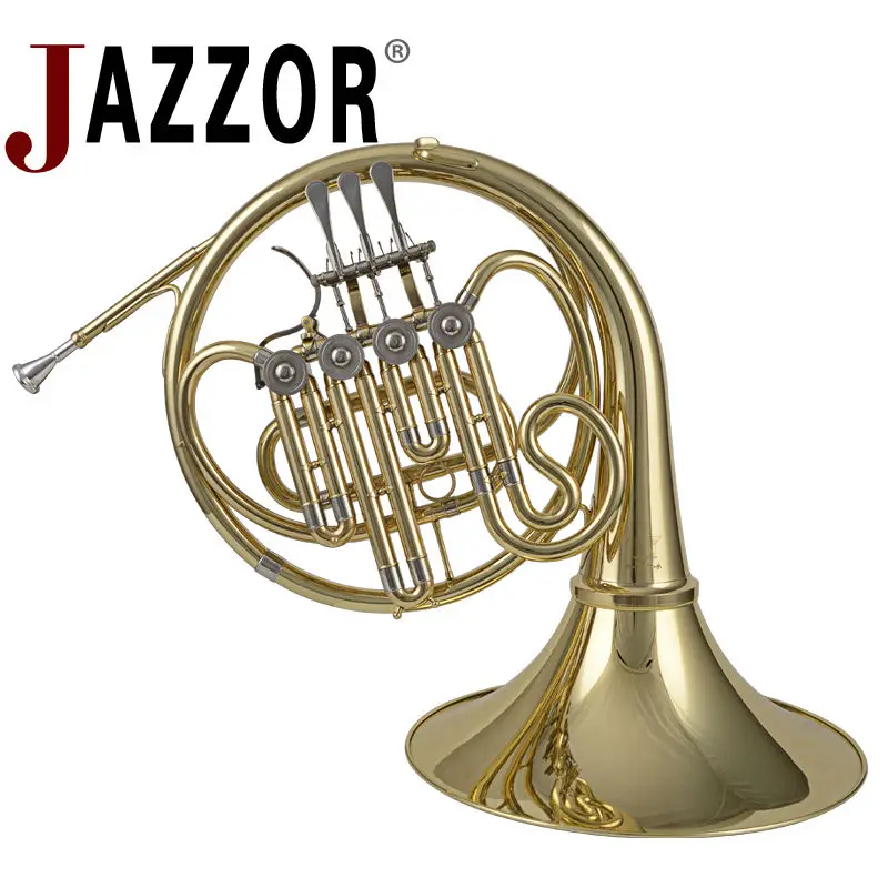 JAZZOR JYFH-E120G 4-кнопочный один Валторны моделью входа Bb обувь на плоской подошве с золотыми лак духовые инструменты Валторны s с мундштуком