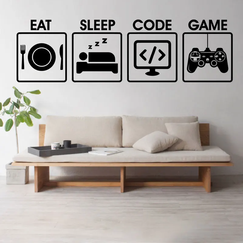 Наклейка на стену для геймера, едят сон, игровой код, программируемый контроллер, видео винил, искусство, домашний декор для детей, спальня, настенная наклейка, Фреска 3024