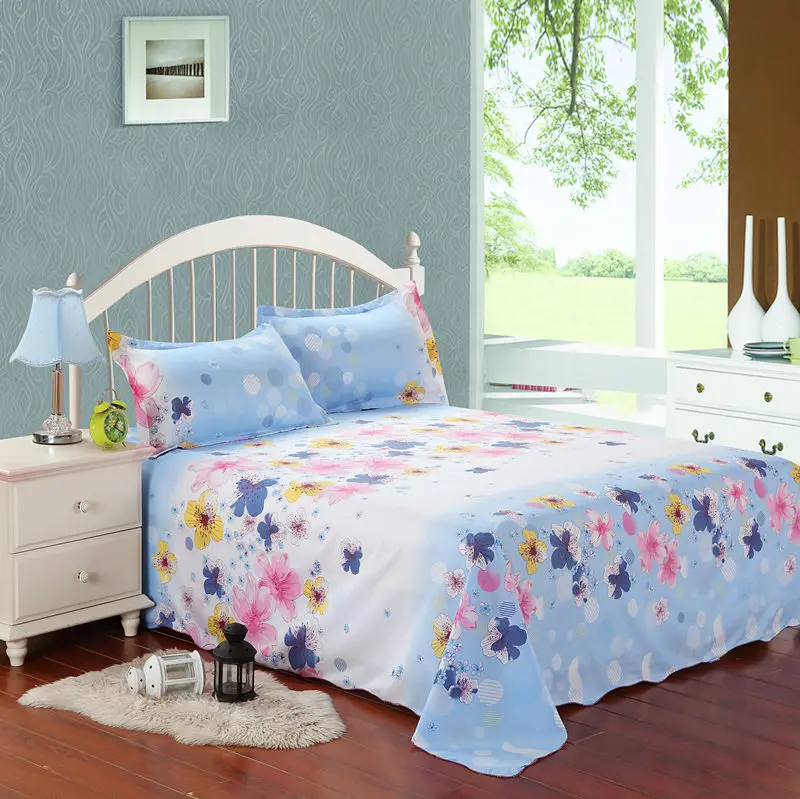 

Blue bed sheets flowers printed new fashion twin queen size bedding sets 3/4pcs pillowcase
