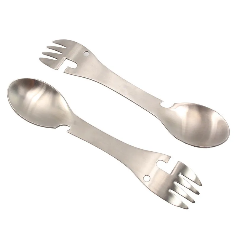 

Multi-function Fork Spoon Bottle Opener Outdoor Tools Portable Tableware Camping Picnic Stainless Steel Spoon Fork
